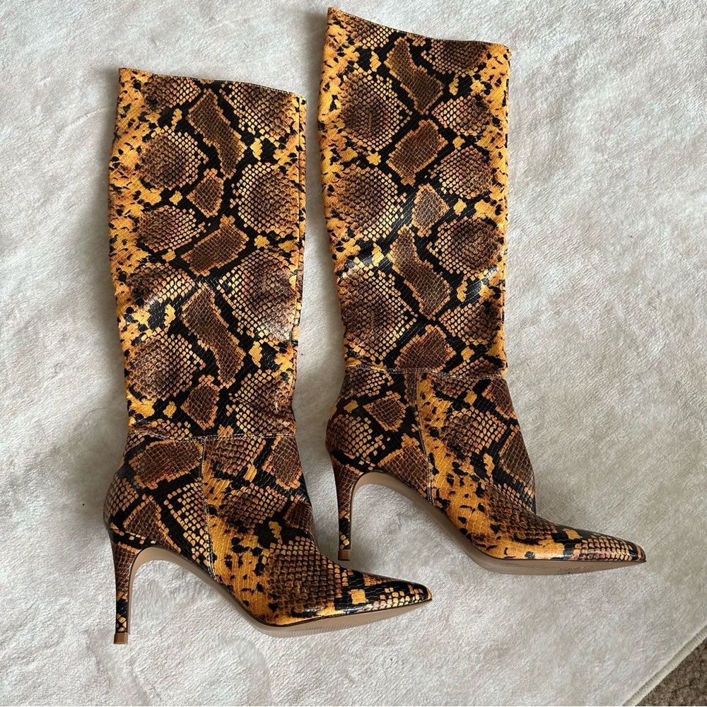 Snake Print Knee-High Boots